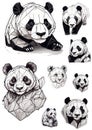 Cute graphic panda sticker set minimalistic mood