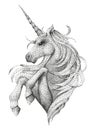 Graphic unicorn in stippling technique