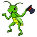 Cute grasshopper cartoon holding hat Royalty Free Stock Photo