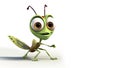 Cute grasshopper cartoon isolated on white background. Animated movie character design. Animation digital art style Royalty Free Stock Photo