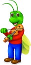 Cute grasshopper cartoon play violin with smiling Royalty Free Stock Photo