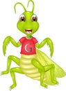 Cute grasshopper cartoon standing with smile and waving Royalty Free Stock Photo