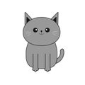 Cute gray cartoon cat. Mustache whisker. Funny smiling character. Contour Flat design. White background. Isolated.