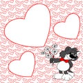 Cute gray cat with flowers. Frame with red heart. Valentine. Royalty Free Stock Photo