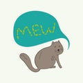 Cute gray cat with mew text in bubble