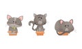 Cute gray cats in boxes set. Funny pets sitting, sleeping and playing in cardboard box cartoon vector illustration Royalty Free Stock Photo