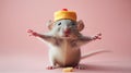 cute gray rat in a cap wants to hug