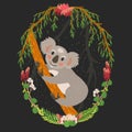 Cute gray koala on a tree vector art