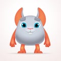 Cute gray mouse mutant. Fun Fluffy fat rabbit character isolated on light background. Silly cartoon monster for kids