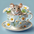 Cute Mouse In a Vintage Teacup