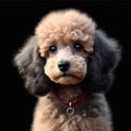 Cute gray poodle puppy with red collar