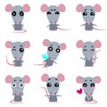 Cute gray rats. Rat in kawaii style. Vector set. Royalty Free Stock Photo