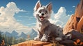 cute gray wolf cub in the mountains - Children's illustration in cartoon style 3 Royalty Free Stock Photo
