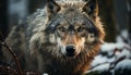 A cute gray wolf in the snow, looking at camera generated by AI Royalty Free Stock Photo