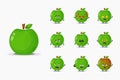 Cute green apple mascot set