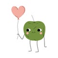 Cute Green Apple Standing with Pink Balloon, Cheerful Fruit Character with Funny Face Vector Illustration Royalty Free Stock Photo