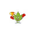 Cute green autumn leaves with mascot boxing winner