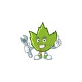 Cute green autumn leaves with mascot mechanic