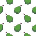 Cute green Avacado seamless pattern in doodle style. Vector hand drawn cartoon Avacado illustration.