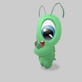 Cute Green Baby Monster Playing with Rainbow Snot Royalty Free Stock Photo