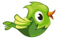 Cute green bird flying. Cheerful cartoon character Royalty Free Stock Photo