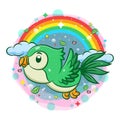 Cute green bird flying with rainbow background Royalty Free Stock Photo