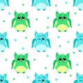 Cute green and blue colored owls