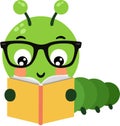 Cute Green Bookworm Reading a Storyboo Royalty Free Stock Photo