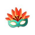 Cute green carnival brazil mask with red feather Royalty Free Stock Photo