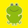 Cute green cartoon frog. White background.