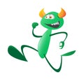 Cute green cartoon monster is running. Fit for t-shirt design, print, halloween decoration, birthday party decoration, children