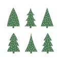 Cute green christmas tree in the snow icon silhouette set vector Royalty Free Stock Photo