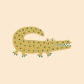 Cute green crocodile hand drawn vector illustration. Isolated funny alligator animal for kids. Royalty Free Stock Photo