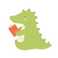 Cute green crocodile reading a story book Royalty Free Stock Photo