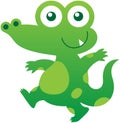 Cute green crocodile walking and smiling mischievously