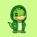 Cute Green Dino Cartoon Illustration