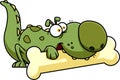 Cute Green Dino Dog Cartoon Character Gnawing On Bone