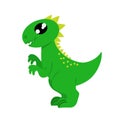 Cute green dinosaur. Design element isolated on white background. Vector illustration for the design of various clothing