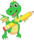 Cute green dragon with pencil Royalty Free Stock Photo