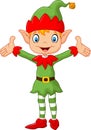 Cute green elf boy costume hands up . isolated on white background Royalty Free Stock Photo