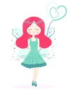 Cute green fairy girl vector background