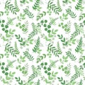 Cute hand drawn green leaves seamless pattern. Spring branches and leaves Royalty Free Stock Photo