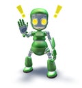 Cute green friendly robot mascot showing