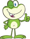 Cute Green Frog Cartoon Character Winking And Holding A Thumb Up Royalty Free Stock Photo