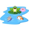 Cute green frog cartoon on a lily pad Royalty Free Stock Photo