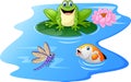 Cute green frog cartoon on a lily pad Royalty Free Stock Photo