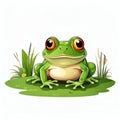 Cute green Frog in cartoon style. Cute Little Cartoon Frog isolated on white background. Watercolor drawing, hand-drawn Frog in Royalty Free Stock Photo
