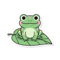 Cute Green Frog Sitting on a Leaf Sticker Illustration Royalty Free Stock Photo