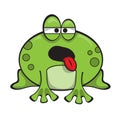 Cute green frog sticking its tongue out and showing worrying apathetic attitude