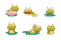 Cute Green Frog or Toad Character Engaged in Different Activity Vector Set Royalty Free Stock Photo